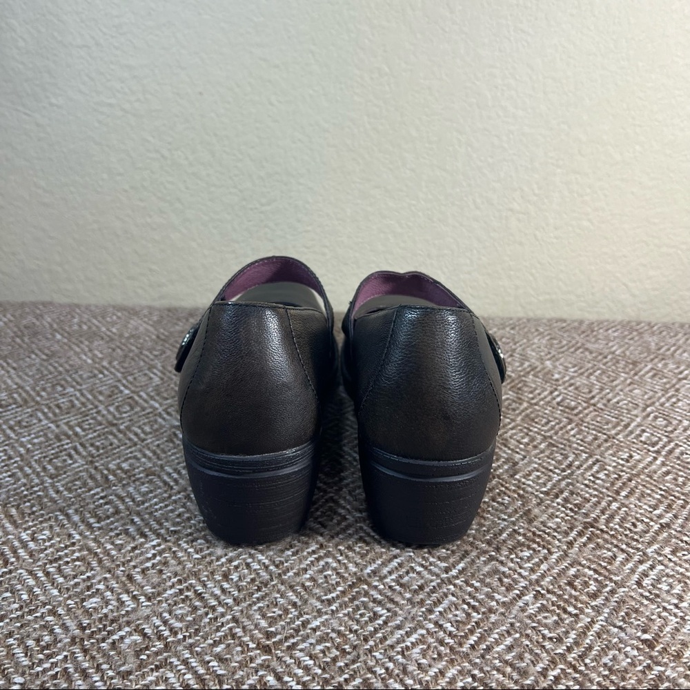Dansko Adelle Mary Jane Wedge Black Leather Comfortable Dark Academia Sz 38-7.5 - Picture 5 of 11